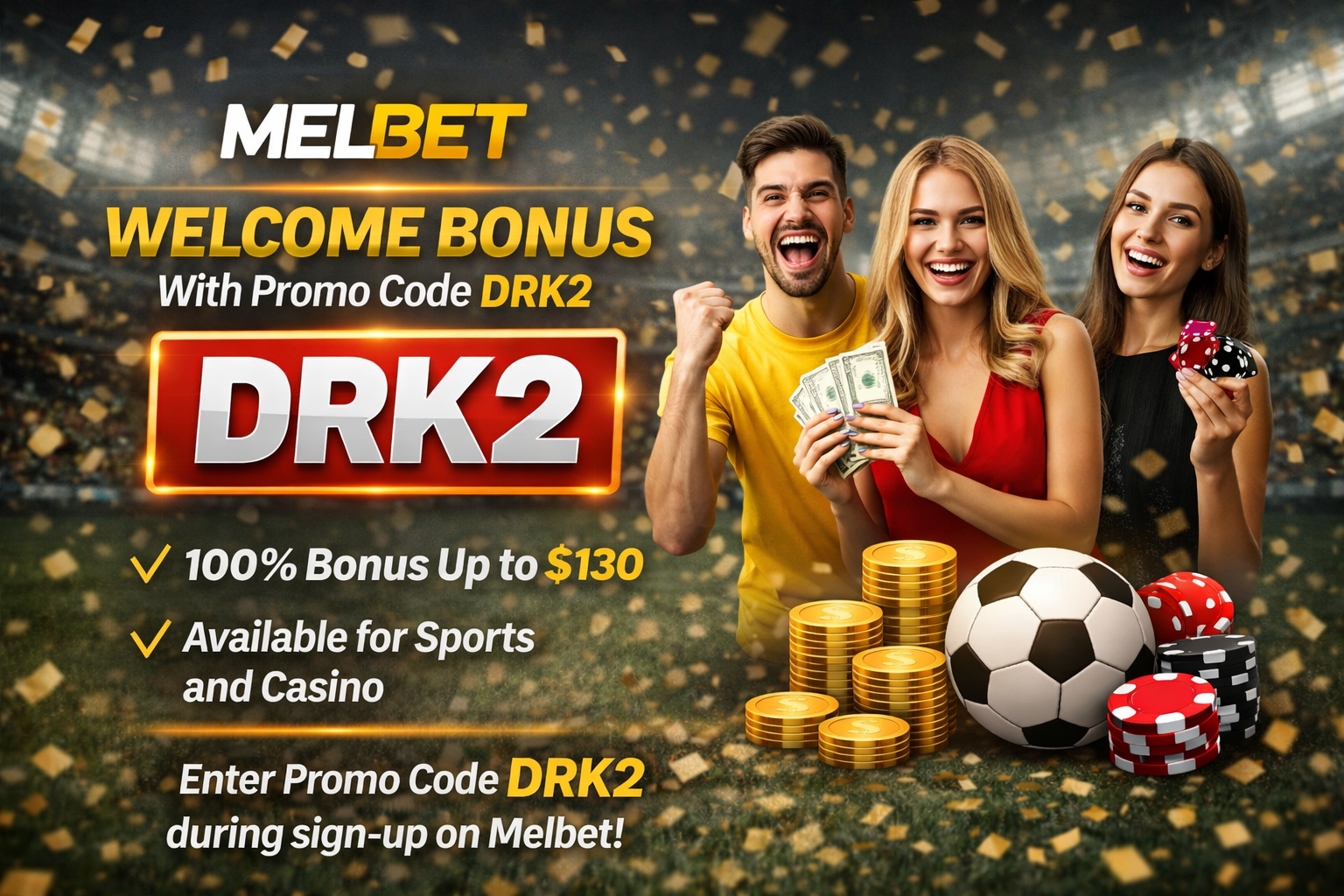 English visual of MelBet promo code DRK2 for bonus and sign up - MelBet promo code in Rwanda: MelBet promo code DRK2 and complete guide - Rwanda