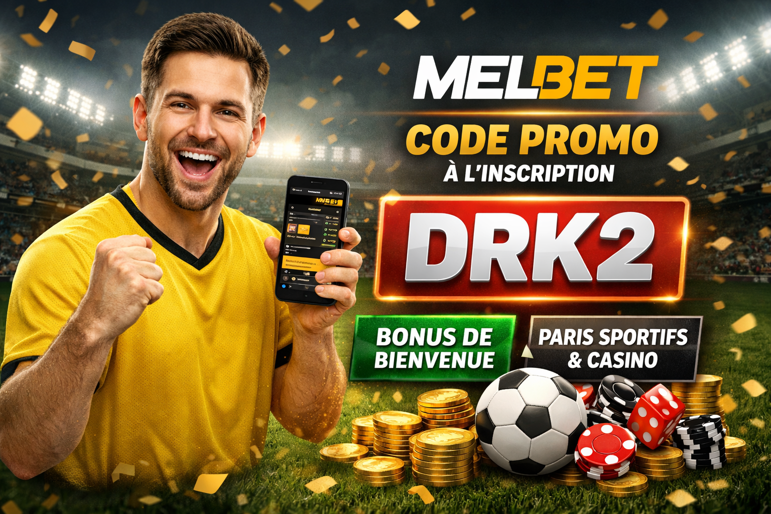 MelBet promo code DRK2 to enter during sign up with welcome bonus football visual - MelBet promo code in Rwanda: MelBet promo code DRK2 and complete guide - Rwanda