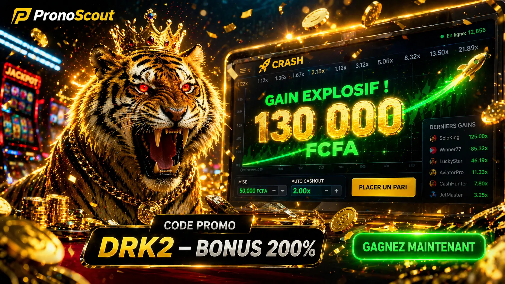 Jeu Crash : Astuces Tigre, Bonus 130 000 FCFA et code promo DRK2 | PronoScout