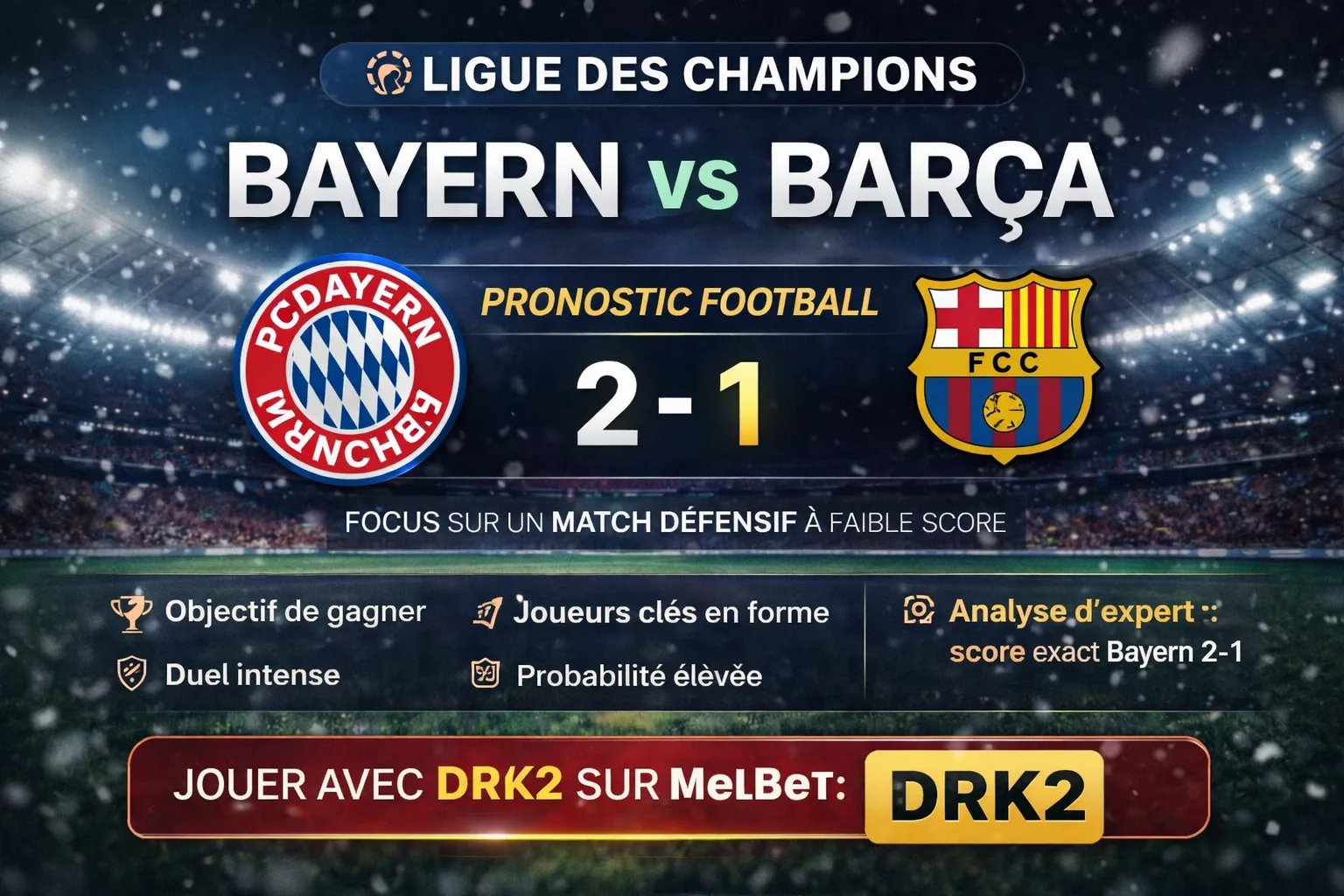 Pronostic Bayern Munich Barcelone : Under 3.5 buts, le pari défensif du choc européen